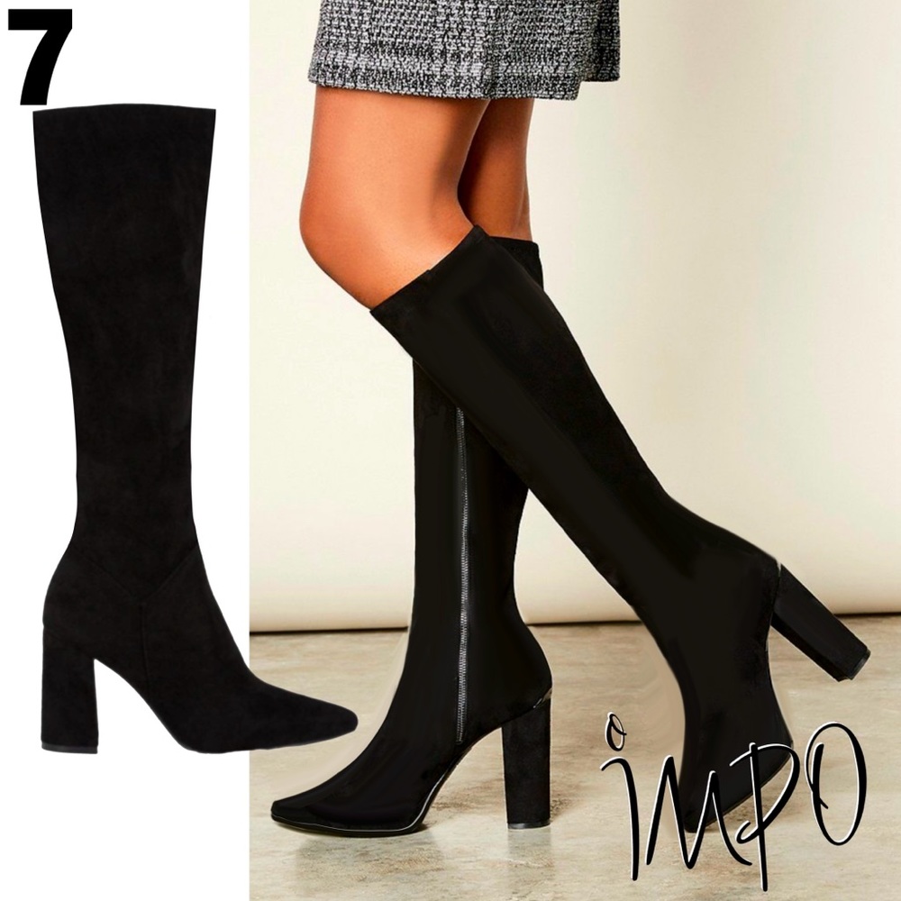 NWOT IMPO Stretch Jenner Black Knee High Boots Block Heel Memory Foam Sz 7